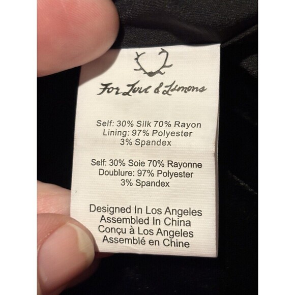 For Love & Lemons Colette Velvet Dress Black XS Wrap Midi Long Sleeve V-neck - Picture 10 of 13